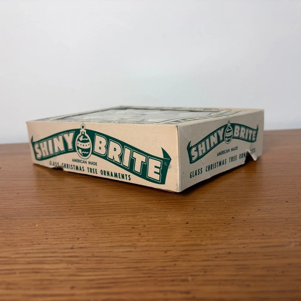 Vintage Shiny Brite Gold Glass Christmas Tree Ornaments Dozen Boxed Made in USA